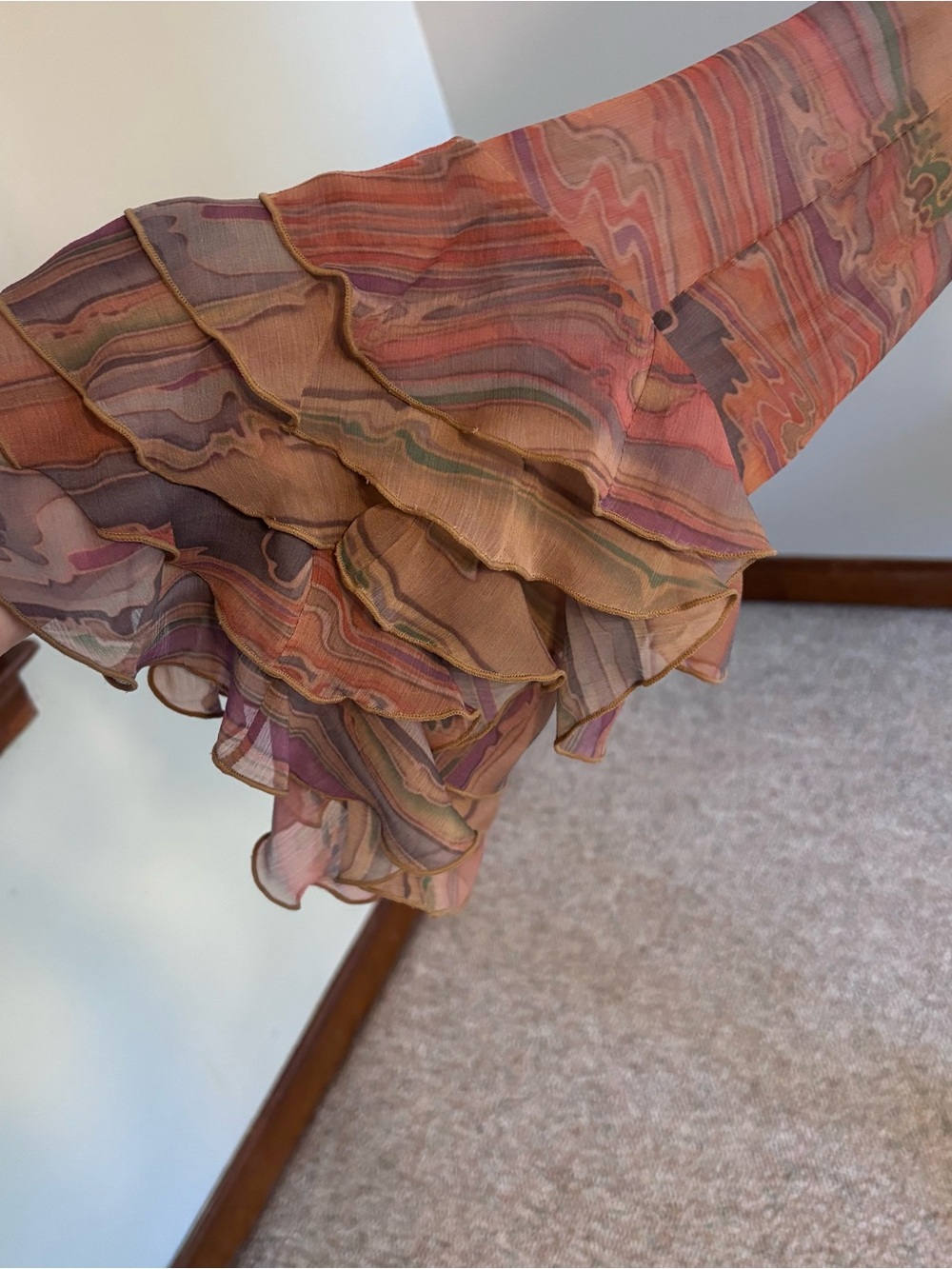 Ronny Kobo Collection Bohemian Mauve Multi-Stripe Ruffle Tie-Front Blouse Small - Picture 8 of 14